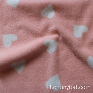 Hete verkoop 100 polyester aangepaste kleur zachte en rekbaar hartpatroon print polaire fleece stof voor kleding